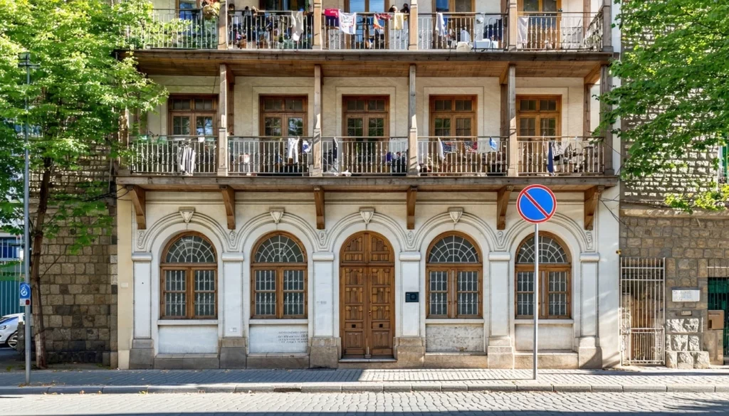 The image depicts a beautifully restored historic building in Georgia showcasing its elegant architectural details featuring vacuum glazing to upgrade the thermal efficiency of the windows without compromising the authenticity of the historic looks