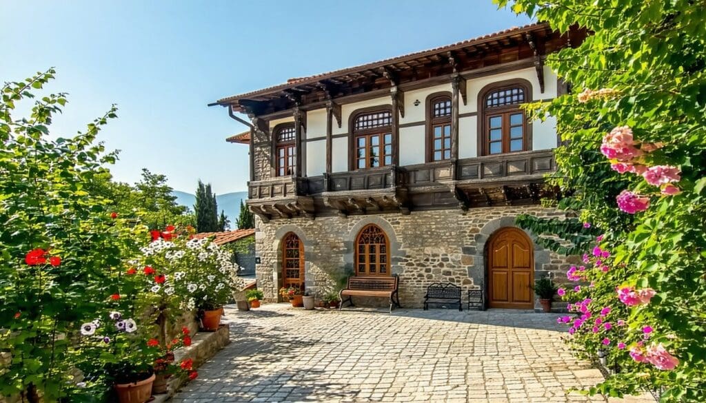 The image depicts a Smart Way to Upgrade Historic Windows in Turkey  - a charming historic building in Turkey showcasing a beautifully restored Ottomanera mansion in Safranbolu