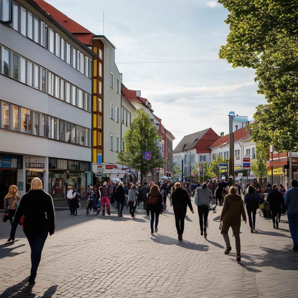 A bustling modern street scene in Tartu, Estonia