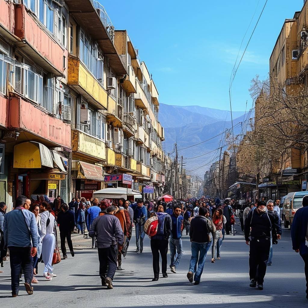 A bustling street scene in Yerevan, Armenia