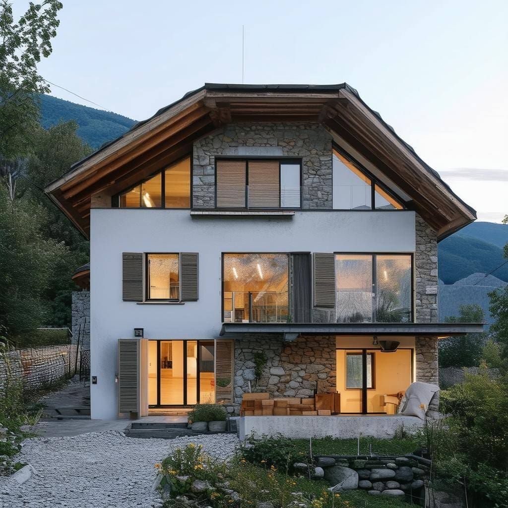 A home in Bosnia and Herzegovina after eco friendly renovations to make it net zero