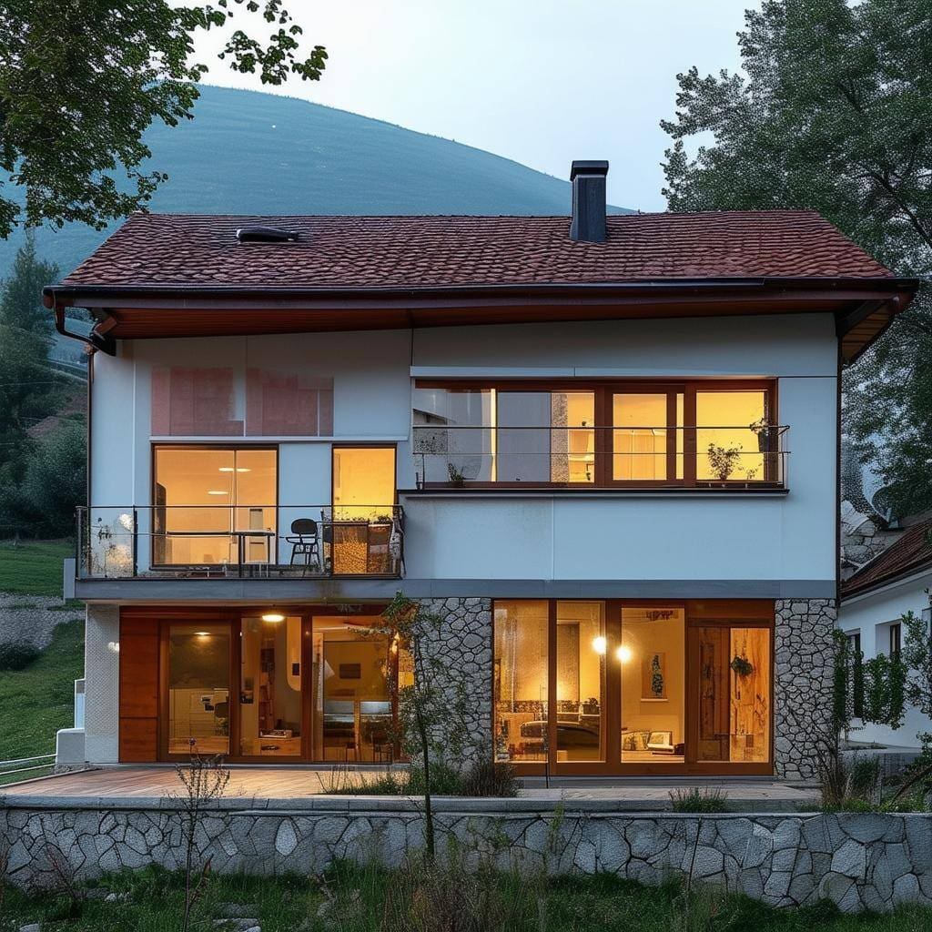 A home in Kosovo after eco friendly renovations to make it net zero