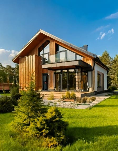 A modern eastern european home with passive house looks in the summer 41316