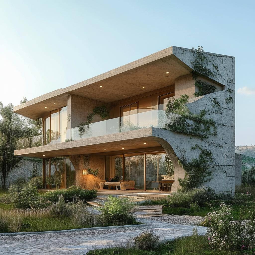 A modern, eco freindly house in a typical Azerbaijan country setting