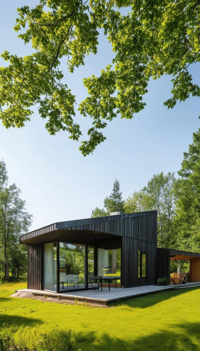 A modern, eco freindly house in the Czechian countryside in the summer