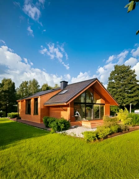 A modern, eco friendly house in the Latvian countryside in the summer 17728