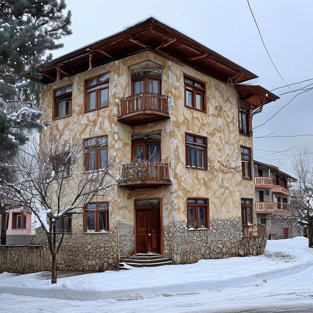 A smart and attractive traditional town house in the winter in Kosovo