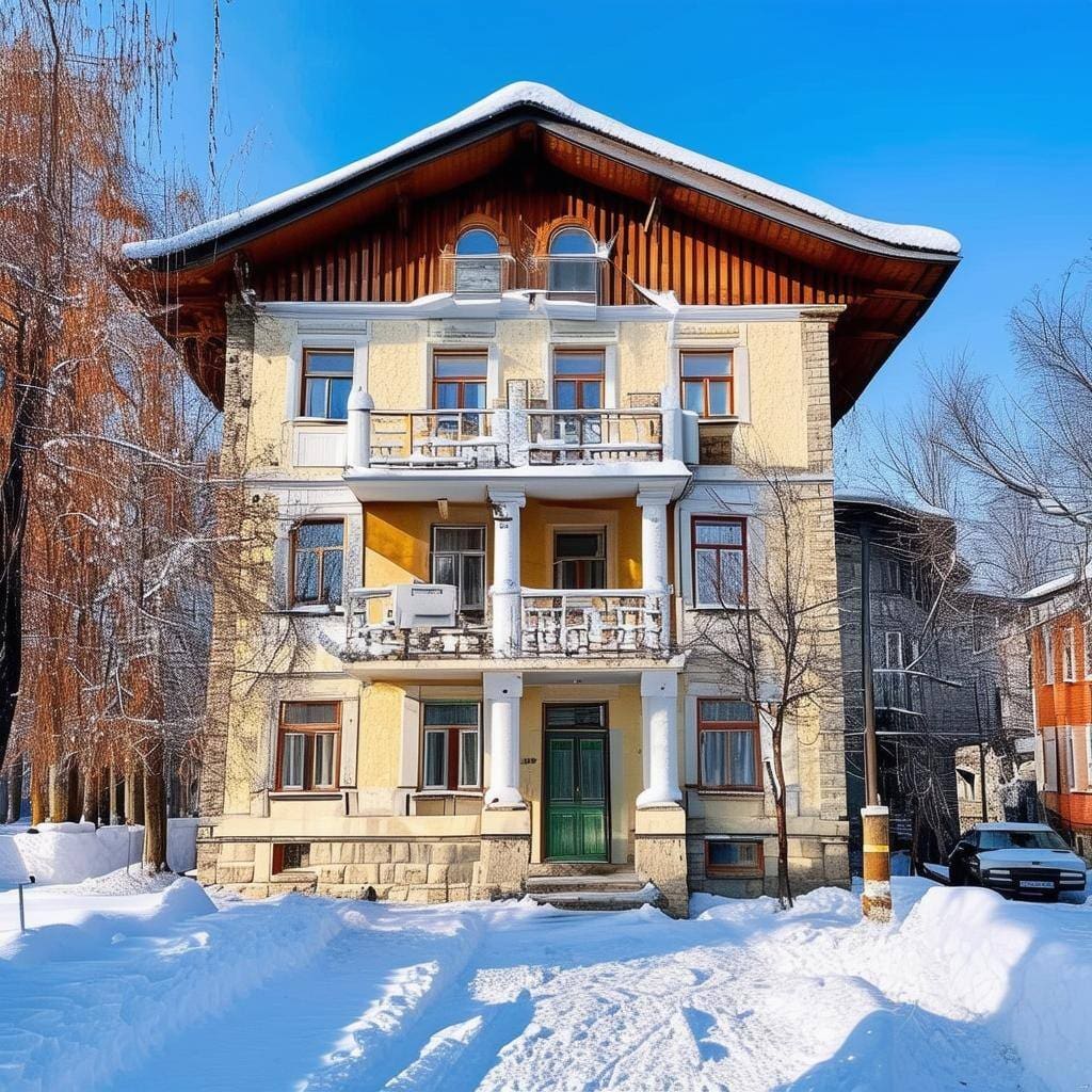 A smart and attractive traditional town house in the winter in Serbia