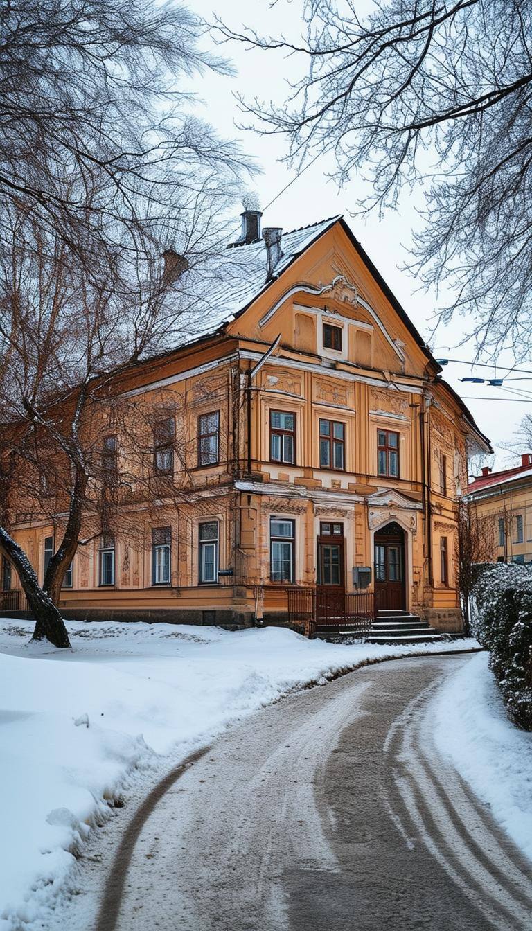 A traditional Czechian town house in the winter