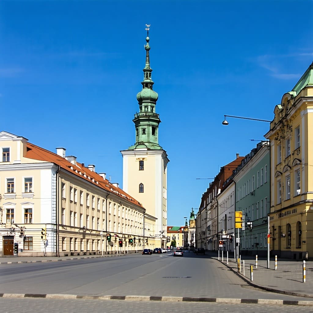 A traditional Lithuanian street scene in a city