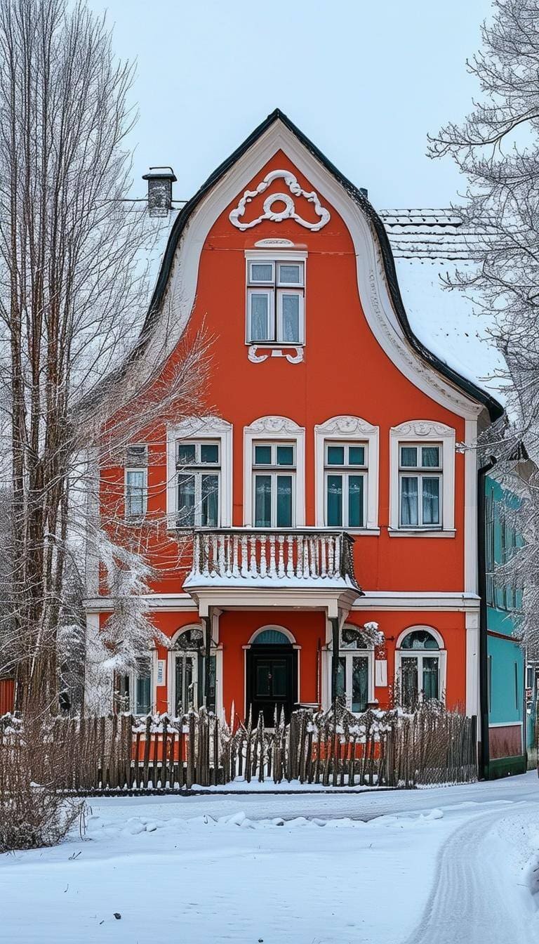 A traditional Lithuanian town house in the winter