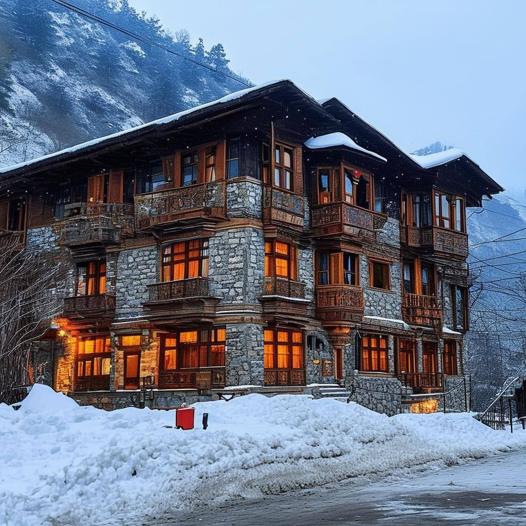 A traditional armenian hotel in winter in Dilijan