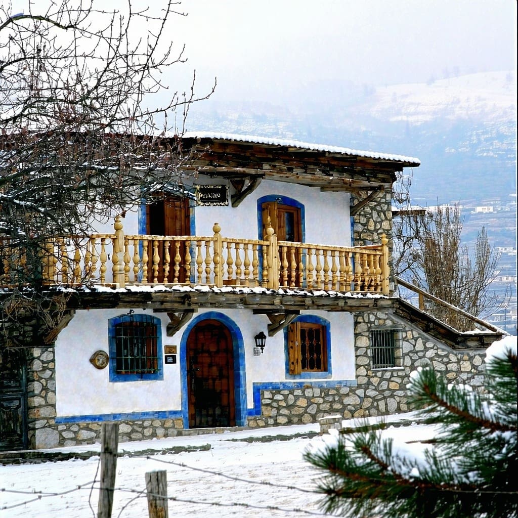 A traditional hotel in Albania in a typical Albaninan winter