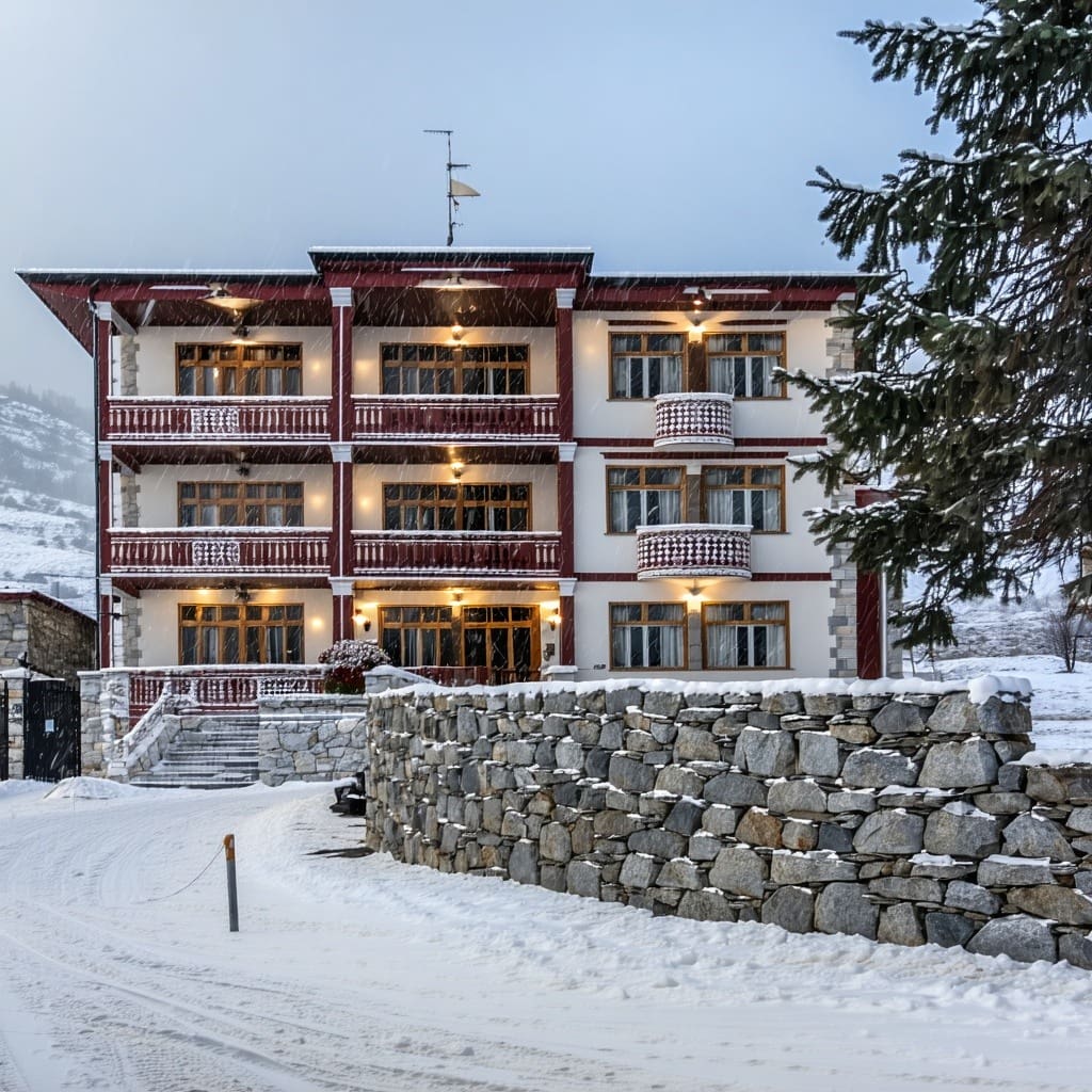 A traditional hotel in North Macedonia in the winter