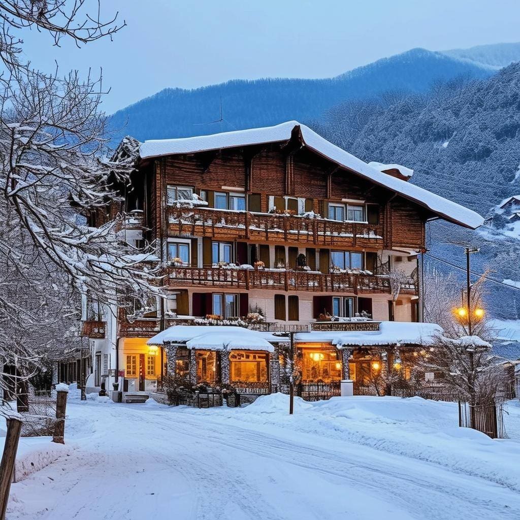 A traditional hotel in in Bosnia and Herzegovina in the winter
