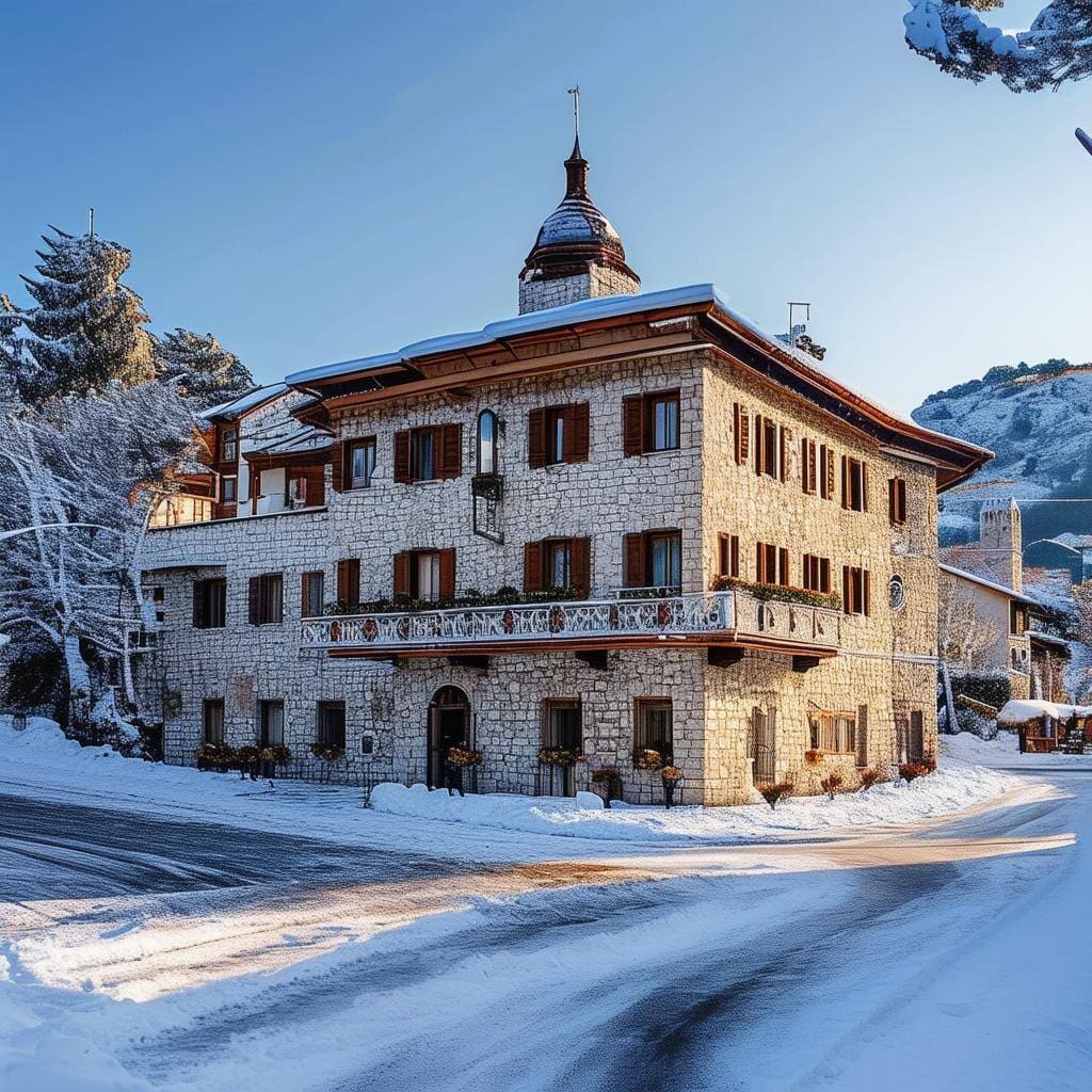 A traditional hotel in in Croatia in the winter