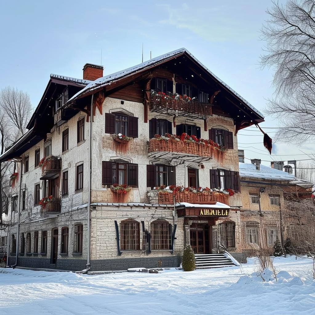 A traditional hotel in in Serbia in the winter