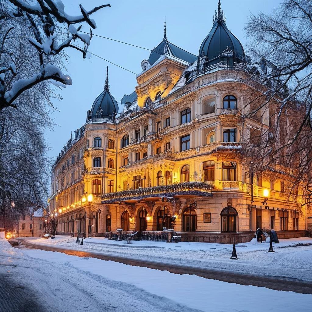 A traditional hotel in winter in Budapest, Hungary