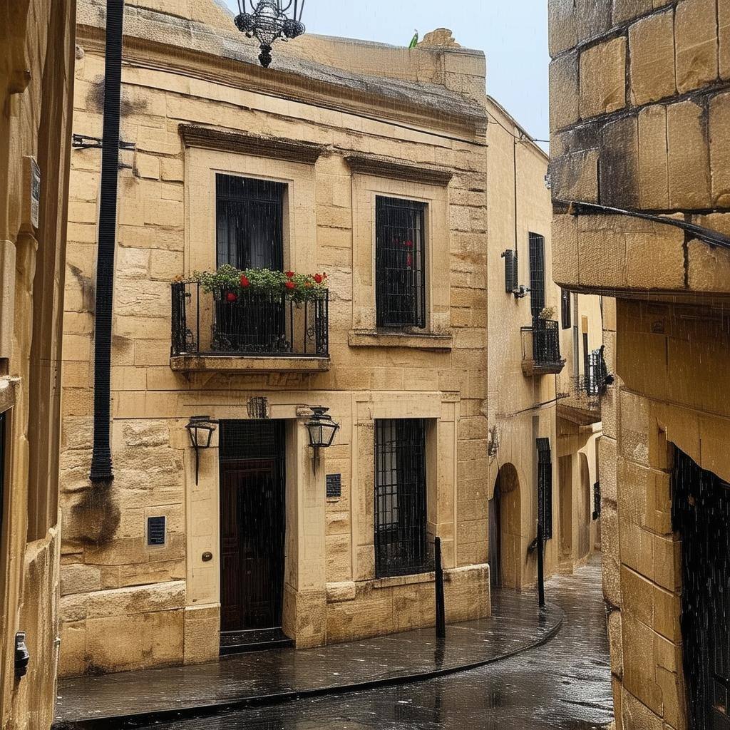 A traditional town house in the rain in Malta