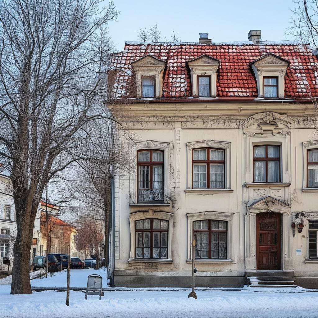 A traditional town house in the winter in Zagreb, Croatia