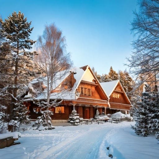 A winter scene in Latvia with a traditional hotel 59448