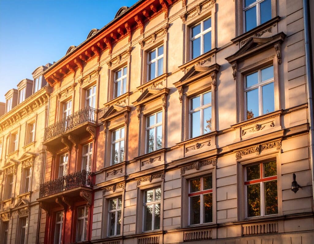 Historic Building Renovations – Preserving Aesthetics While Enhancing Efficiency, a historic building in Poland made more efficient with vacuum glazing but still looks authentic