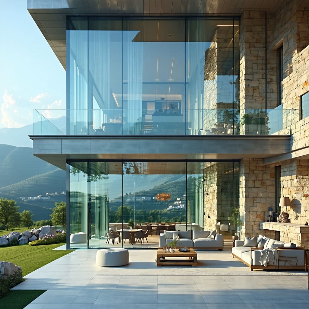 The image showcases a modern building in Bosnia and Herzegovina featuring large, sleek windows made of highperformance vacuum glazing