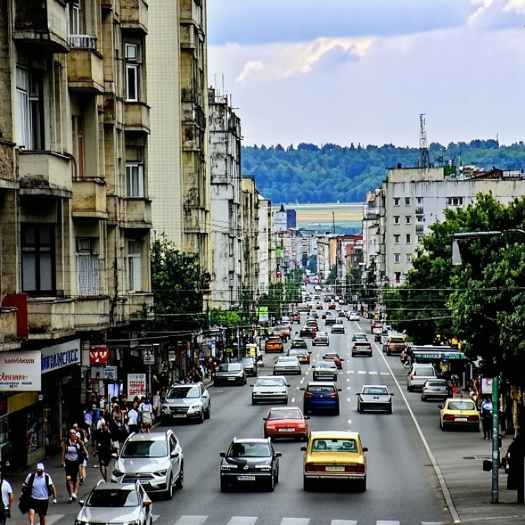 a view busy street in a bulgarian city