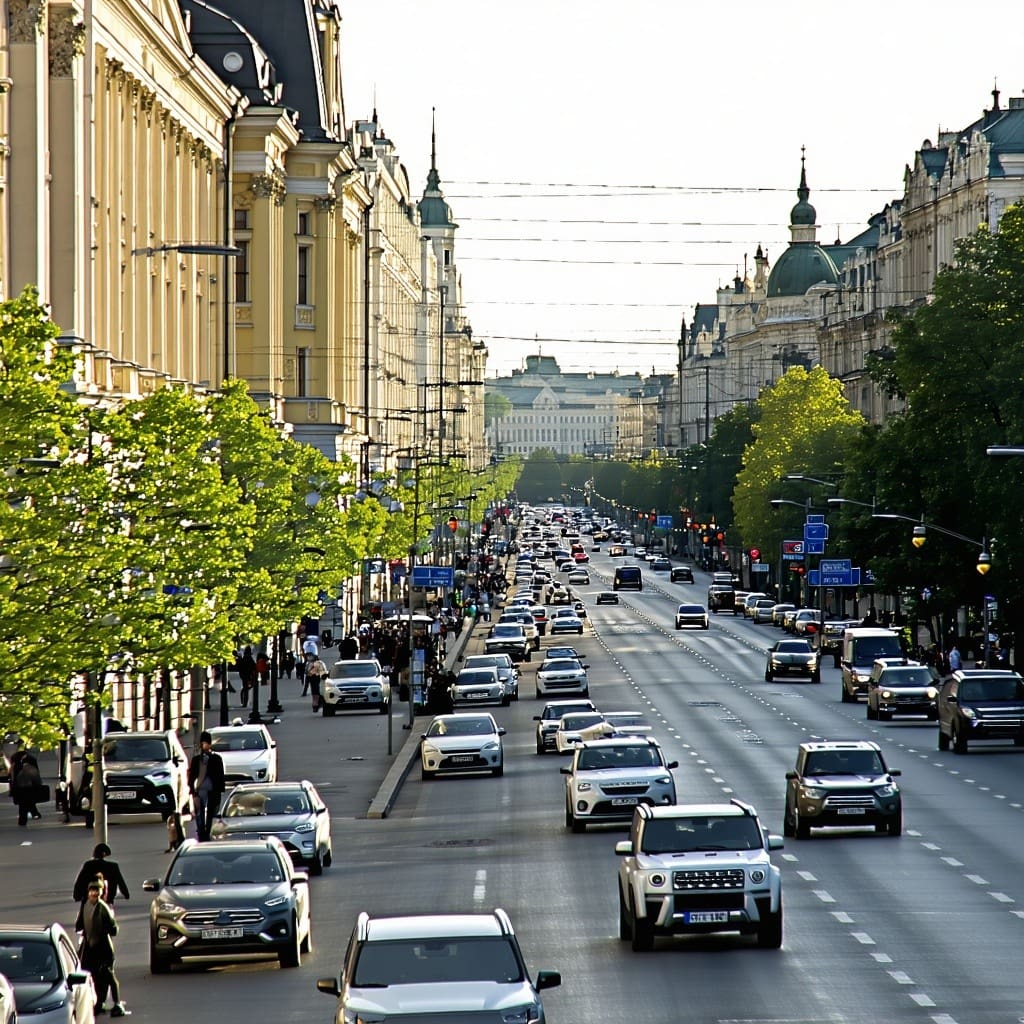 a view of a busy street in a Moldovan city