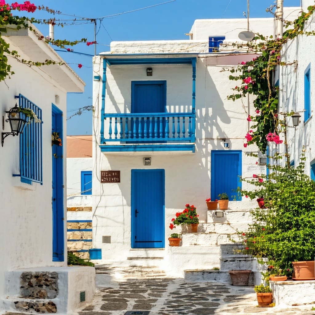 a view of a traditional townhouse in Greece
