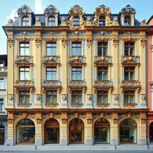 The image captures a strikingly wellpreserved historic building in Romania that has been made more thermally efficient with vacuum glass but still looks authentic