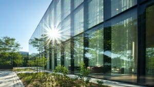 Vacuum glazing in a modern eco friendly commercial building in poland