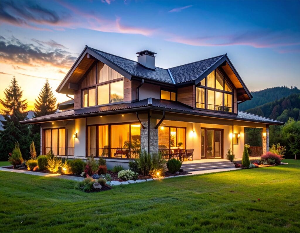 Energy-efficient Romanian home with modern vacuum-glazed windows, blending traditional architecture and sustainable design, ideal for eco-friendly living