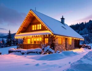 Energy-efficient vacuum glazing on a traditional Slovak home in winter, showing warm interior and reduced heat loss