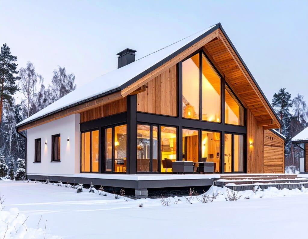 Modern Glazing for Homes in Belarus - A modern Belarusian single-family home with large, sleek vacuum-glazed windows