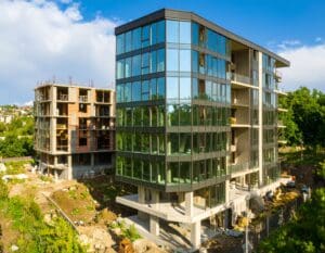 Modern Armenian new-build apartment complex with advanced glazing for energy efficiency and comfort