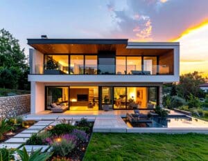 Shtëpi e re shqiptare me xham modern për efikasitet energjetik dhe dizajn elegant